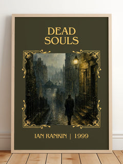 Dead Souls Classic Book Art Print by Ian Rankin – framed print leaning on a wooden floor