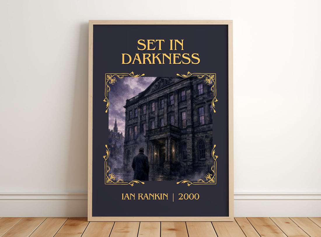 Set in Darkness Classic Book Art Print by Ian Rankin – framed print leaning on a wooden floor