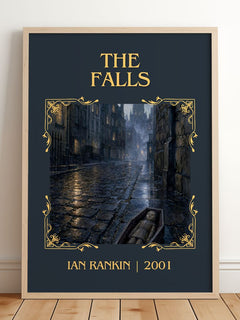 The Falls Classic Book Art Print by Ian Rankin – framed print leaning on a wooden floor