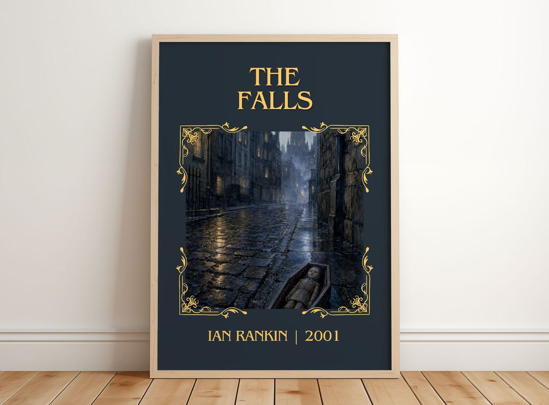 The Falls Classic Book Art Print by Ian Rankin – framed print leaning on a wooden floor