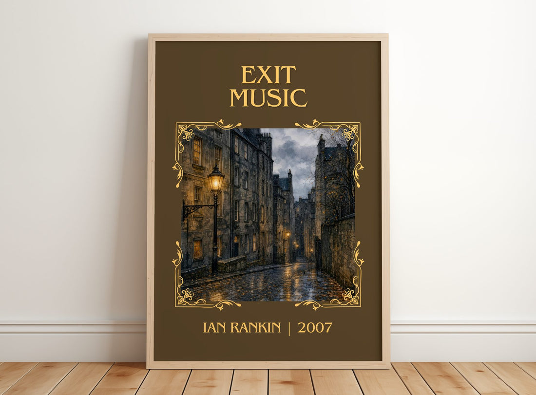 Exit Music Classic Book Art Print by Ian Rankin – framed print leaning on a wooden floor