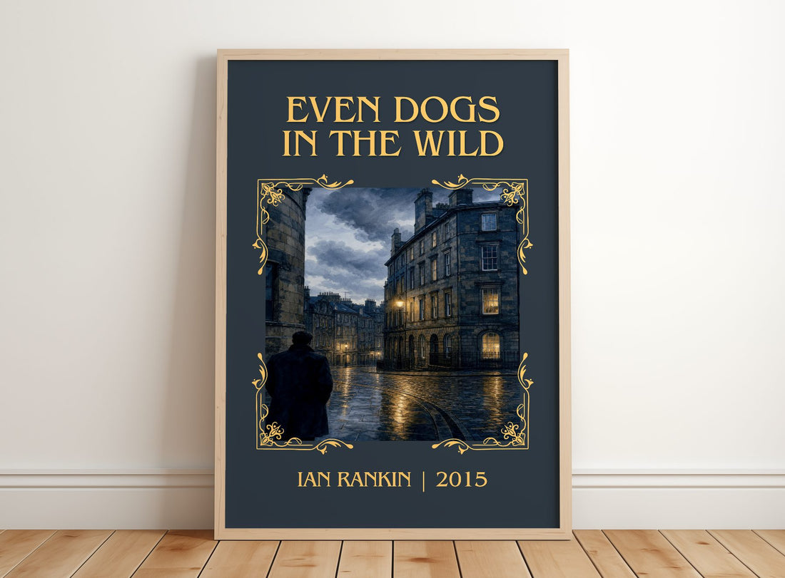 Even Dogs in the Wild Classic Book Art Print by Ian Rankin – framed print leaning on a wooden floor