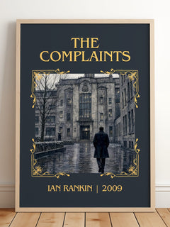 The Complaints Classic Book Art Print by Ian Rankin – framed print leaning on a wooden floor