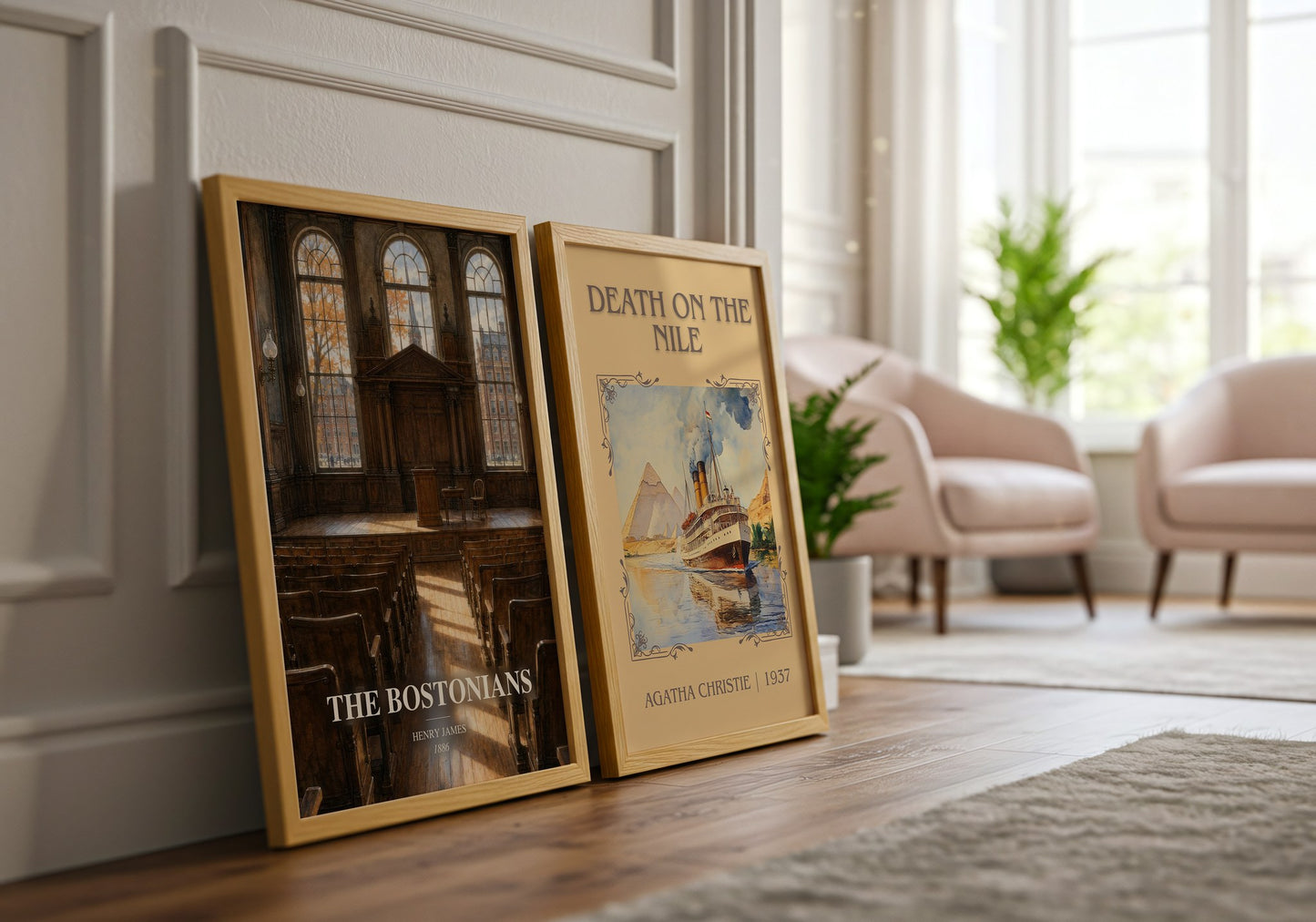 The Bostonians watercolour print framed by window – literary home decor