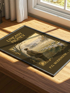 Uneasy Money Classic Book Art Print by P.G. Wodehouse – print on a sunlit desk