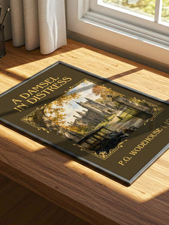 A Damsel in Distress Classic Book Art Print by P.G. Wodehouse – print on a sunlit desk