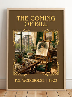 The Coming of Bill Classic Book Art Print by P.G. Wodehouse – framed print leaning on a wooden floor