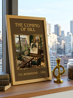 The Coming of Bill Classic Book Art Print by P.G. Wodehouse – framed print on a city-view windowsill