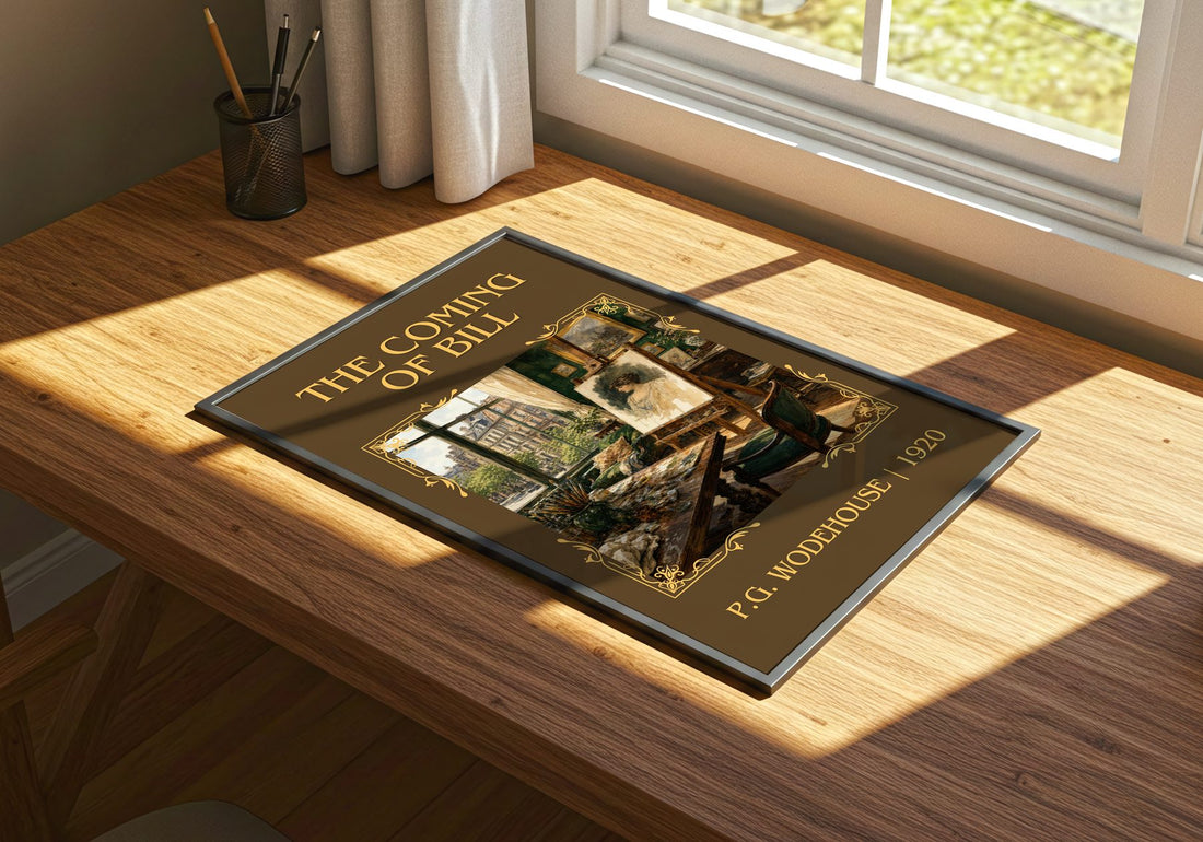 The Coming of Bill Classic Book Art Print by P.G. Wodehouse – print on a sunlit desk