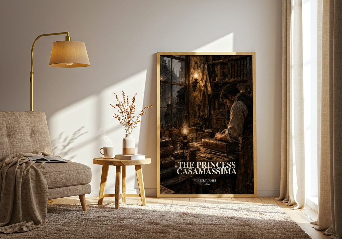 The Princess Casamassima watercolour print in frame leaning in hallway – classic literature wall art (mockup)