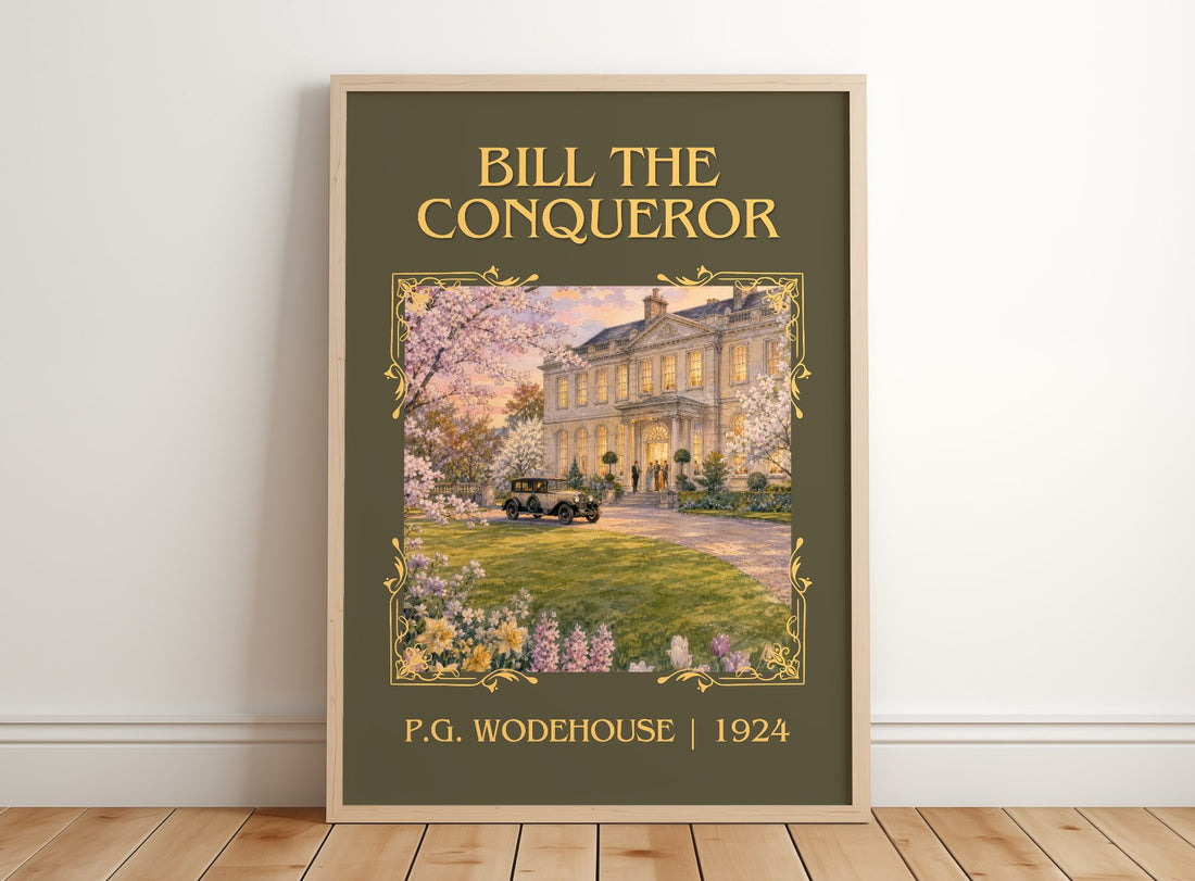 Bill the Conqueror Classic Book Art Print by P.G. Wodehouse – framed print leaning on a wooden floor
