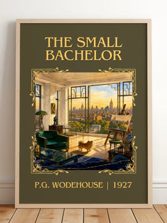 The Small Bachelor Classic Book Art Print by P.G. Wodehouse – framed print leaning on a wooden floor