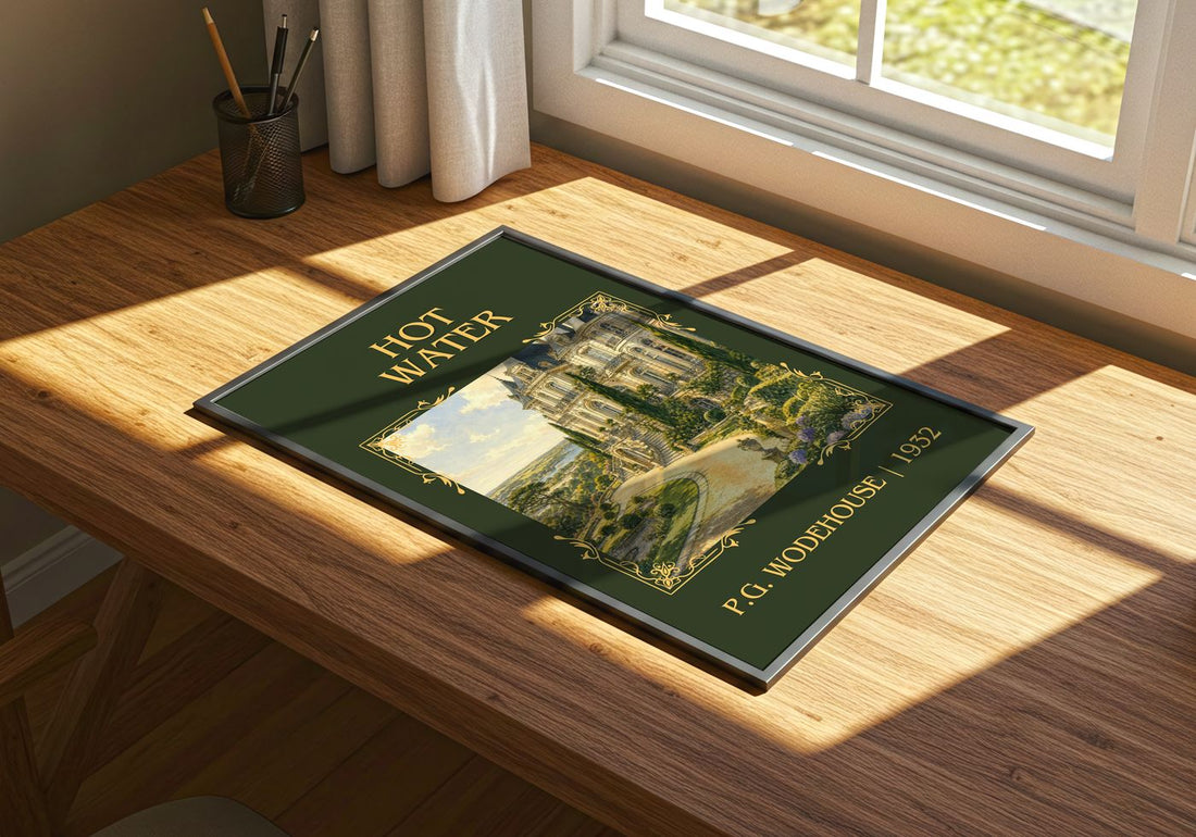 Hot Water Classic Book Art Print by P.G. Wodehouse – print on a sunlit desk
