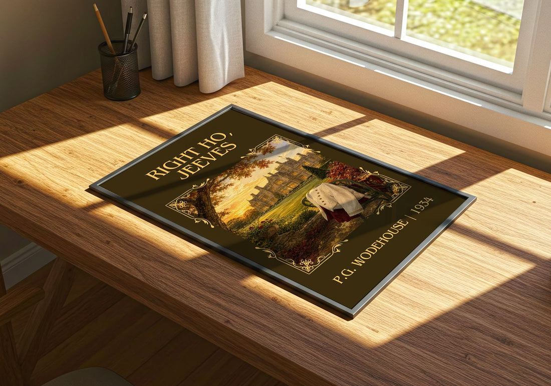 Right Ho, Jeeves Classic Book Art Print by P.G. Wodehouse – print on a sunlit desk