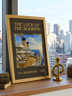 The Luck of the Bodkins Classic Book Art Print by P.G. Wodehouse – framed print on a city-view windowsill
