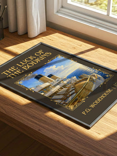 The Luck of the Bodkins Classic Book Art Print by P.G. Wodehouse – print on a sunlit desk