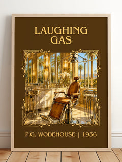 Laughing Gas Classic Book Art Print by P.G. Wodehouse – framed print leaning on a wooden floor