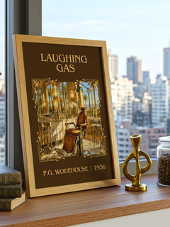 Laughing Gas Classic Book Art Print by P.G. Wodehouse – framed print on a city-view windowsill
