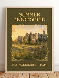 Summer Moonshine Classic Book Art Print by P.G. Wodehouse – framed print leaning on a wooden floor