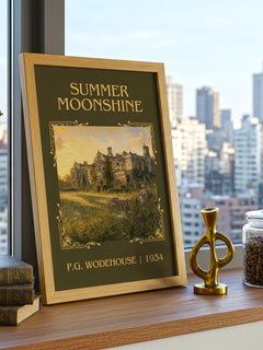 Summer Moonshine Classic Book Art Print by P.G. Wodehouse – framed print on a city-view windowsill