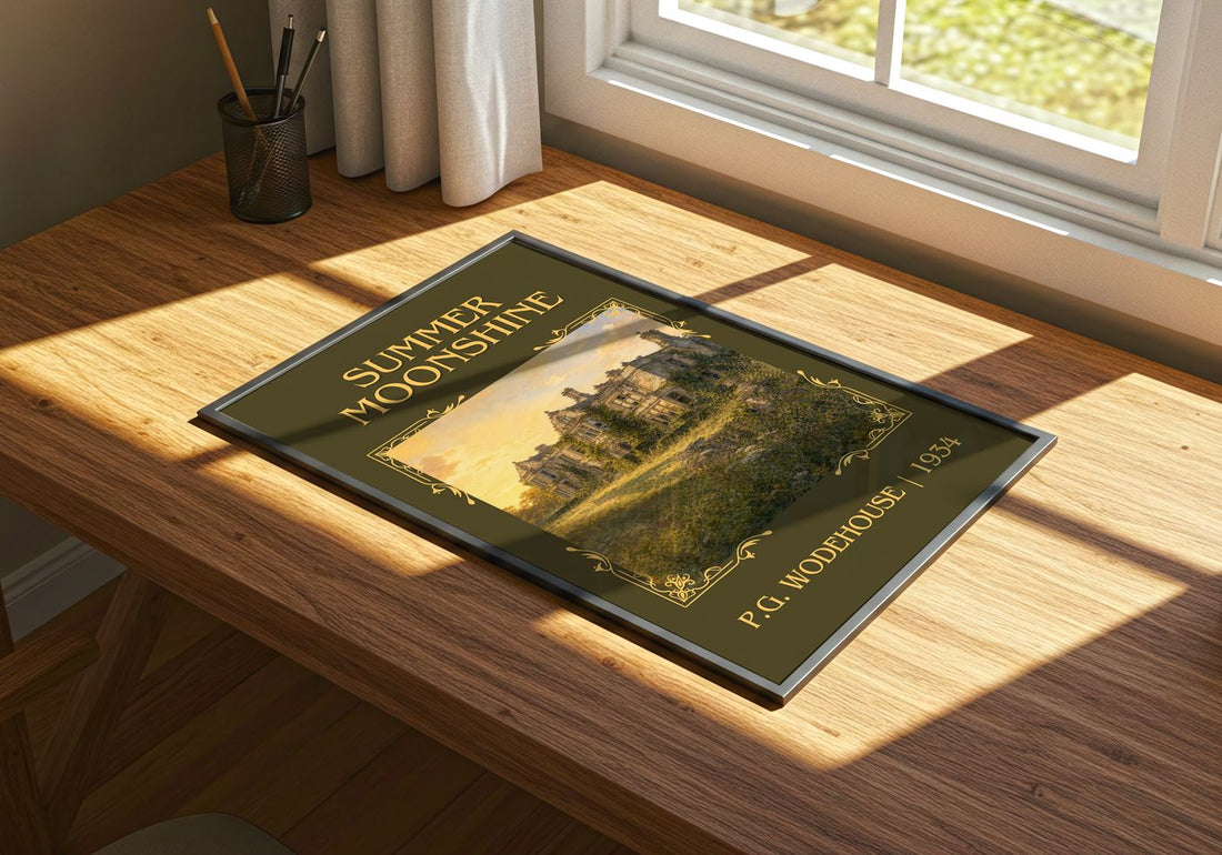 Summer Moonshine Classic Book Art Print by P.G. Wodehouse – print on a sunlit desk