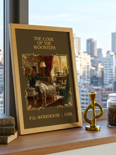 The Code of the Woosters Classic Book Art Print by P.G. Wodehouse – framed print on a city-view windowsill