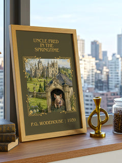 Uncle Fred in the Springtime Classic Book Art Print by P.G. Wodehouse – framed print on a city-view windowsill