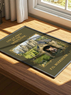 Uncle Fred in the Springtime Classic Book Art Print by P.G. Wodehouse – print on a sunlit desk