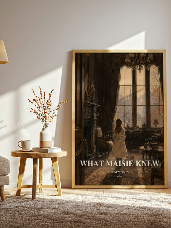 What Maisie Knew watercolour print in frame leaning in hallway – classic literature wall art