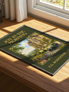 Joy in the Morning Classic Book Art Print by P.G. Wodehouse – print on a sunlit desk