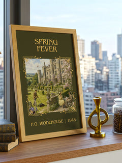 Spring Fever Classic Book Art Print by P.G. Wodehouse – framed print on a city-view windowsill