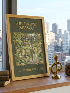 The Mating Season Classic Book Art Print by P.G. Wodehouse – framed print on a city-view windowsill