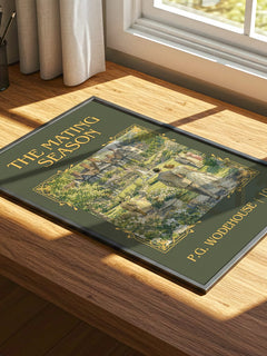 The Mating Season Classic Book Art Print by P.G. Wodehouse – print on a sunlit desk
