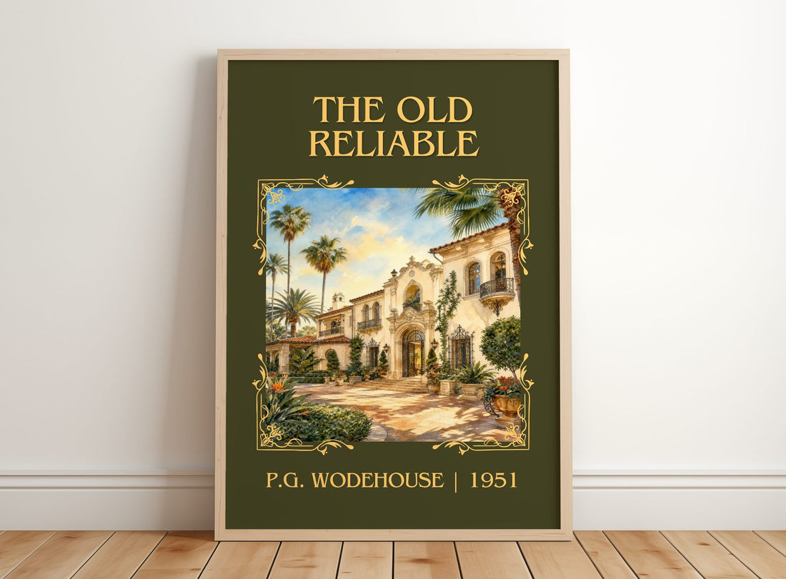 The Old Reliable Classic Book Art Print by P.G. Wodehouse – framed print leaning on a wooden floor
