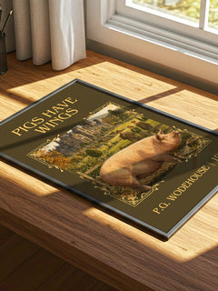 Pigs Have Wings Classic Book Art Print by P.G. Wodehouse – print on a sunlit desk