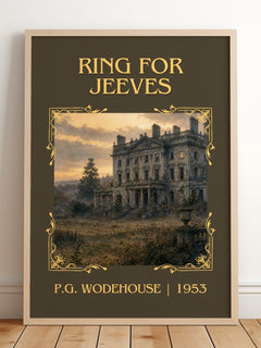 Ring for Jeeves Classic Book Art Print by P.G. Wodehouse – framed print leaning on a wooden floor