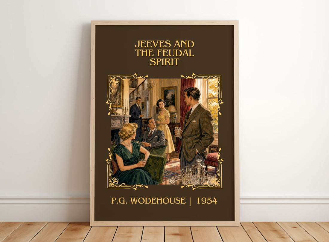 Jeeves and the Feudal Spirit Classic Book Art Print by P.G. Wodehouse – framed print leaning on a wooden floor