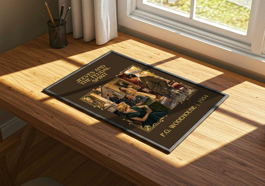 Jeeves and the Feudal Spirit Classic Book Art Print by P.G. Wodehouse – print on a sunlit desk