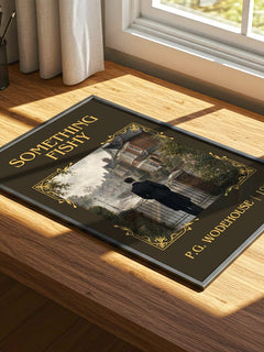 Something Fishy Classic Book Art Print by P.G. Wodehouse – print on a sunlit desk