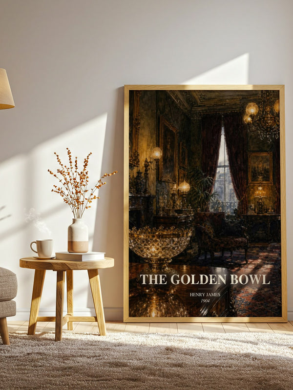 The Golden Bowl watercolour print in frame leaning in hallway – classic literature wall art