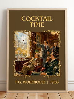 Cocktail Time Classic Book Art Print by P.G. Wodehouse – framed print leaning on a wooden floor
