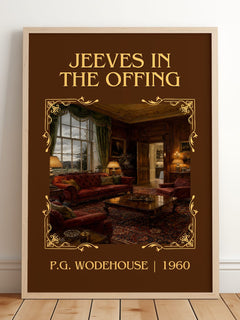 Jeeves in the Offing Classic Book Art Print by P.G. Wodehouse – framed print leaning on a wooden floor