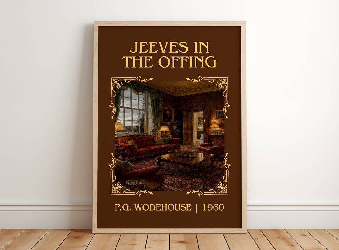 Jeeves in the Offing Classic Book Art Print by P.G. Wodehouse – framed print leaning on a wooden floor