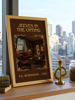 Jeeves in the Offing Classic Book Art Print by P.G. Wodehouse – framed print on a city-view windowsill