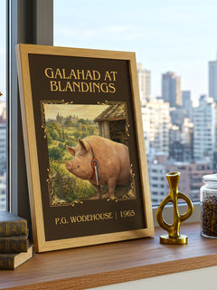 Galahad at Blandings Classic Book Art Print by P.G. Wodehouse – framed print on a city-view windowsill