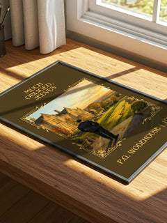 Much Obliged, Jeeves Classic Book Art Print by P.G. Wodehouse – print on a sunlit desk