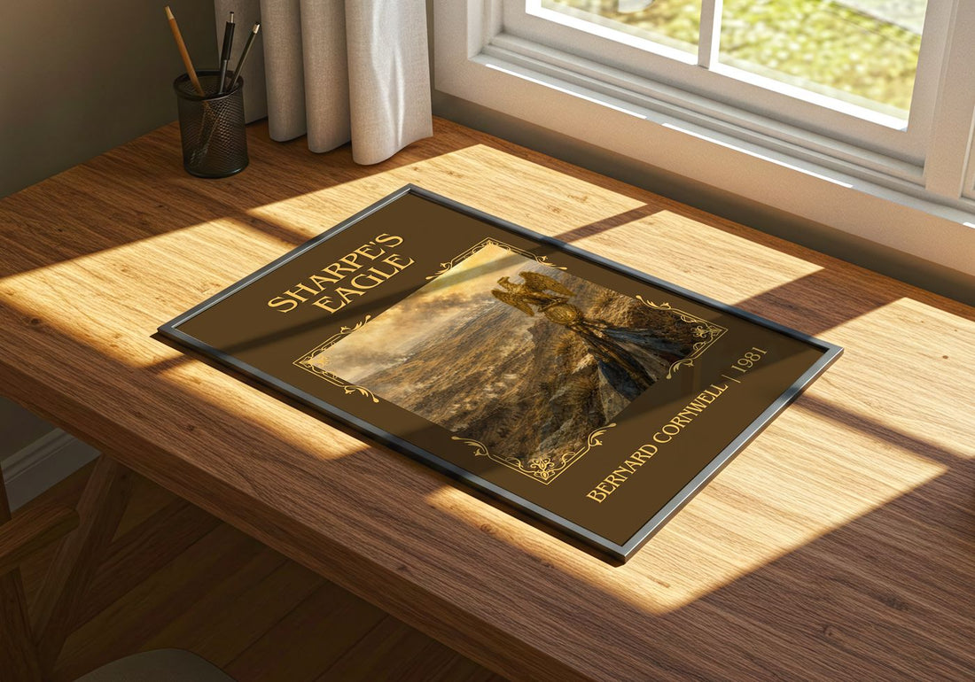 Sharpe's Eagle Classic Book Art Print by Bernard Cornwell – print on a sunlit desk