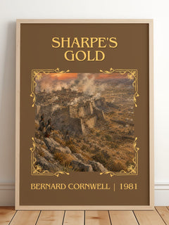 Sharpe's Gold Classic Book Art Print by Bernard Cornwell – framed print leaning on a wooden floor