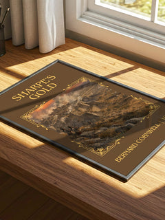 Sharpe's Gold Classic Book Art Print by Bernard Cornwell – print on a sunlit desk