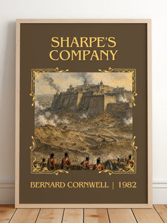 Sharpe's Company Classic Book Art Print by Bernard Cornwell – framed print leaning on a wooden floor